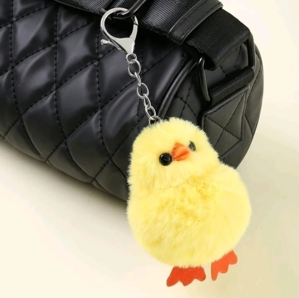 Funny chicken chick women's kids bag charm keychain plush yellow orange